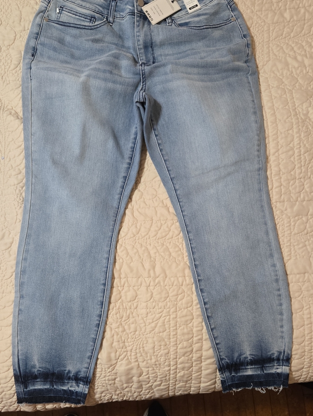 Judy Blue Light Blue Skinny Jeans with Dark Hem Detail